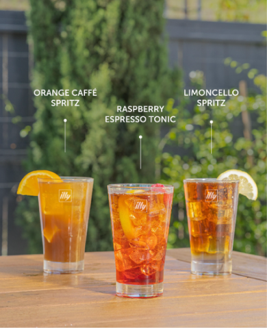orange caffe spritz, raspberry espresso tonic, limoncello spritz